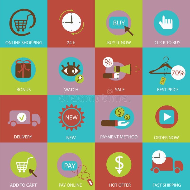 Shopping Flat Icon Set for Web and Mobile Applicat Stock Vector ...